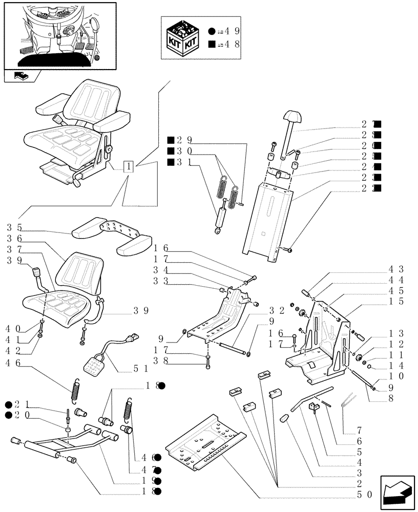 Схема запчастей Case IH FARMALL 95 - (1.92.85/01A) - SEAT WITH RETRACTABLE BELTS AND SAFETY SWITCH - BREAKDOWN (10) - OPERATORS PLATFORM/CAB