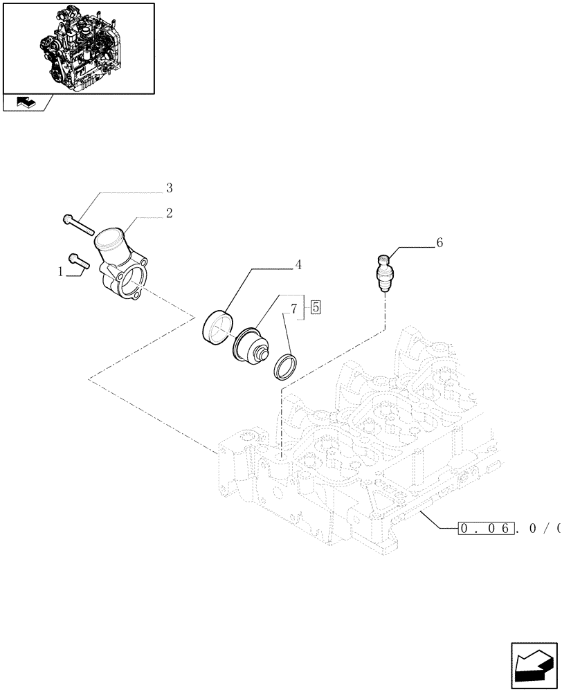 Схема запчастей Case IH FARMALL 95N - (0.32.6/01) - THERMOSTAT - ENGINE COOLING SYSTEM (01) - ENGINE