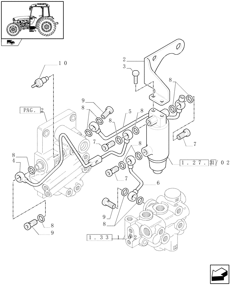 Схема запчастей Case IH FARMALL 75C - (1.27.3/03[03]) - 4WD TRACTION SELECTION WITH 32X16 HYDR. TRANSMISSION - ACCUMULATOR AND PIPES (VAR.332402-339402) (03) - TRANSMISSION