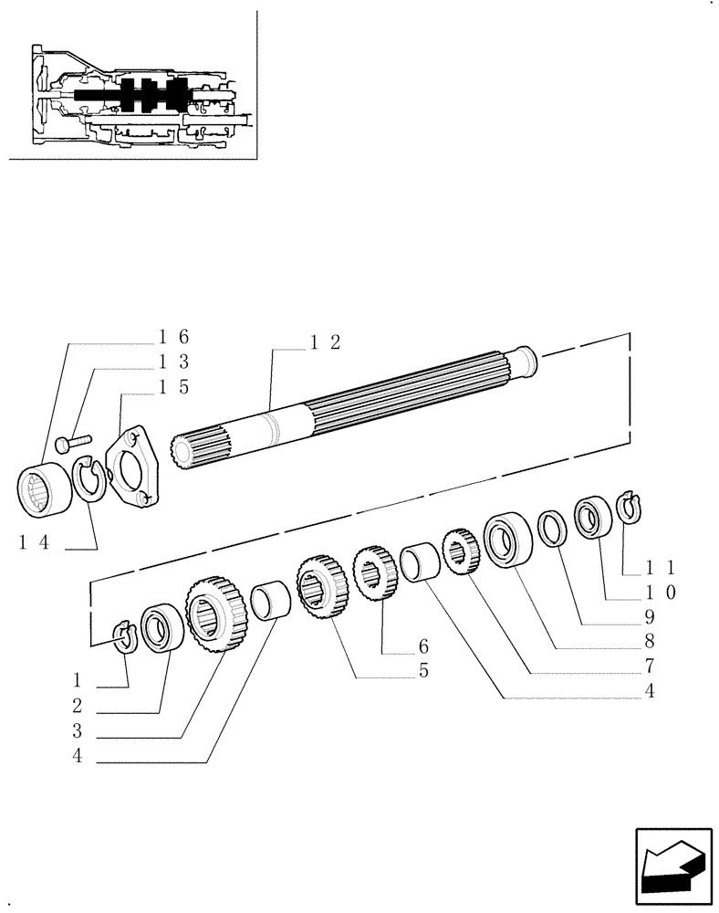 Схема запчастей Case IH JX70U - (1.28.1[01]) - TRANSMISSION GEARS - GEARBOX SHAFT, GEARINGS (03) - TRANSMISSION