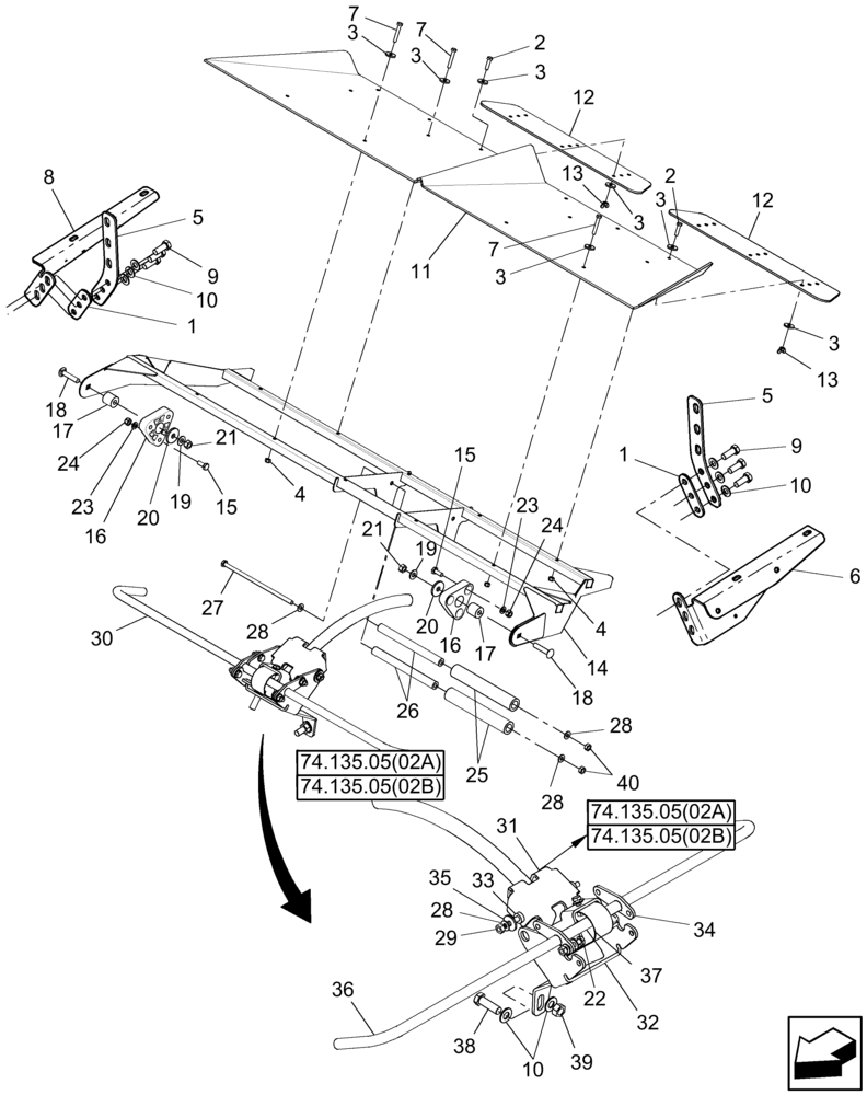 Схема запчастей Case IH 7120 - (74.135.05[01A]) - OSCILLATING CHAFFER PAN - BSN Y9G206592 - 7120/7120(LA) (74) - CLEANING