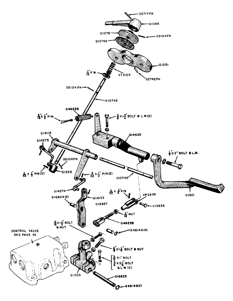 Схема запчастей Case IH 600B-SERIES - (054) - CASE-O-MATIC CONTROL VALVE LINKAGE (06) - POWER TRAIN