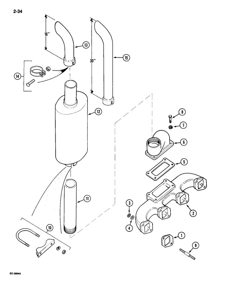 Схема запчастей Case IH 695 - (2-34) - VERTICAL EXHAUST, P.I.N. JJE0014501 AND AFTER (02) - ENGINE