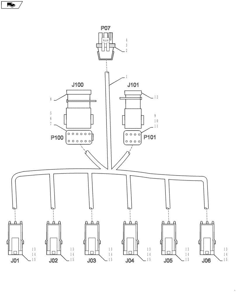 Схема запчастей Case IH 3230 - (55.100.09) - HARNESS, AIM, 6 NOZZLE TIP (55) - ELECTRICAL SYSTEMS