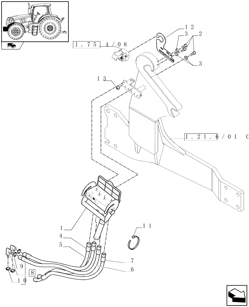 Схема запчастей Case IH PUMA 125 - (1.21.6/01[02]) - EUROPEAN LOADER READY FOR FRONT HPL - FAST-FITTING CONNECTION AND PIPES (VAR.334821) (03) - TRANSMISSION