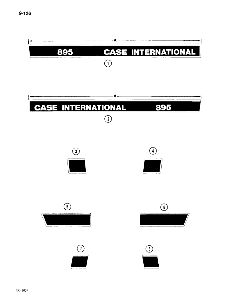 Схема запчастей Case IH 895 - (9-126) - DECALS, MODEL DESIGNATION STRIPES, TRACTOR WITHOUT CAB, DIMENSION A: 1470 MM (09) - CHASSIS/ATTACHMENTS
