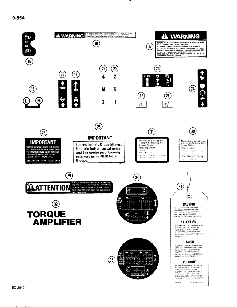 Схема запчастей Case IH 885 - (9-554) - DECALS, WARNING/CAUTION (CONTD) (09) - CHASSIS/ATTACHMENTS