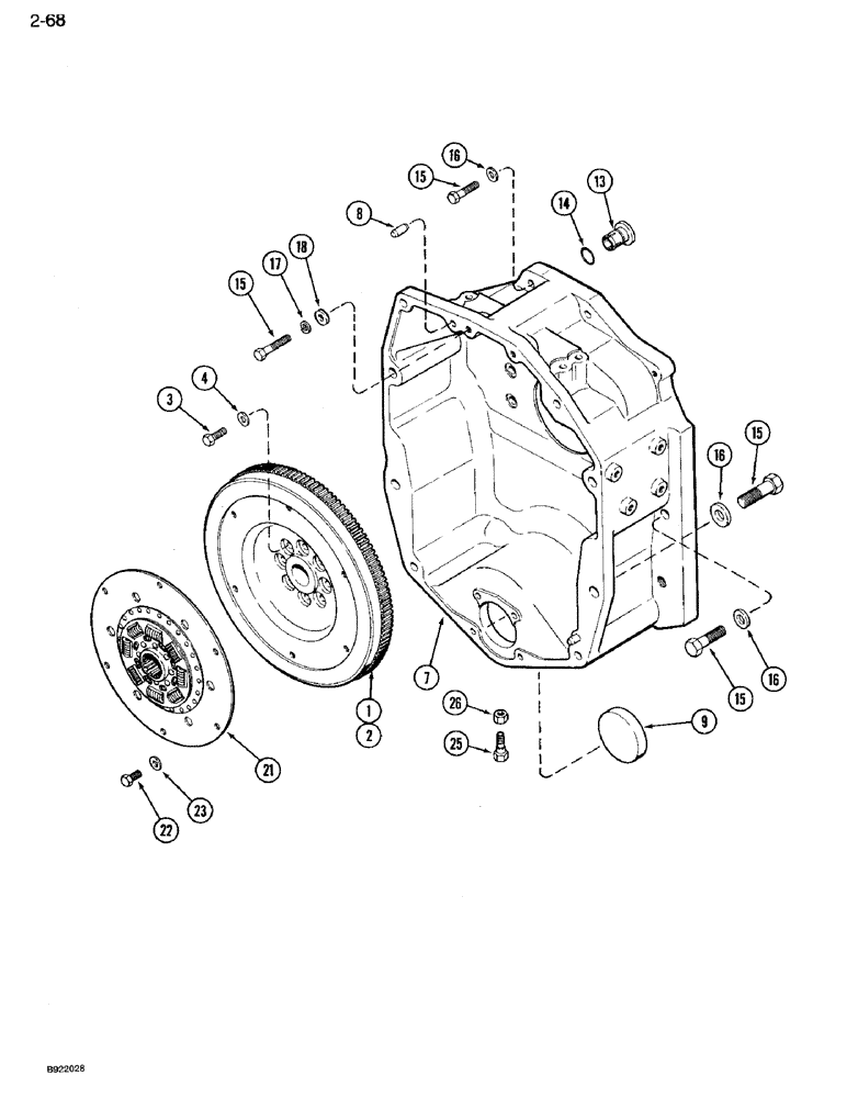 Схема запчастей Case IH 7120 - (2-68) - FLYWHEEL AND HOUSING, 6T-830 ENGINE (02) - ENGINE