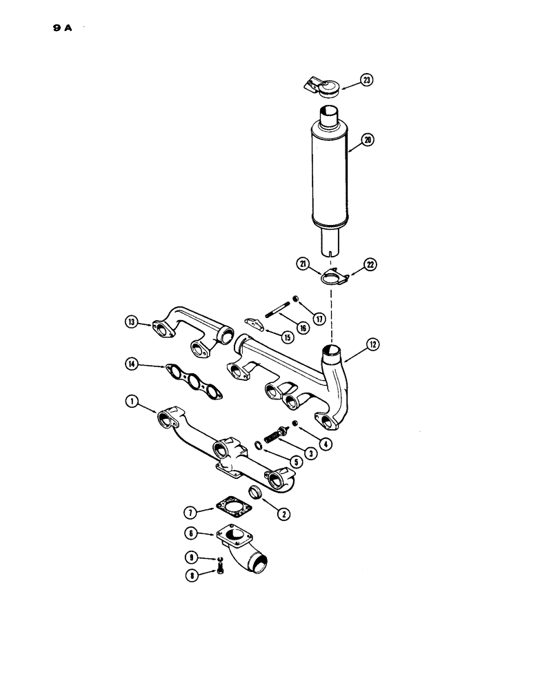 Схема запчастей Case IH 1030 - (009A) - MANIFOLD AND MUFFLER (02) - ENGINE