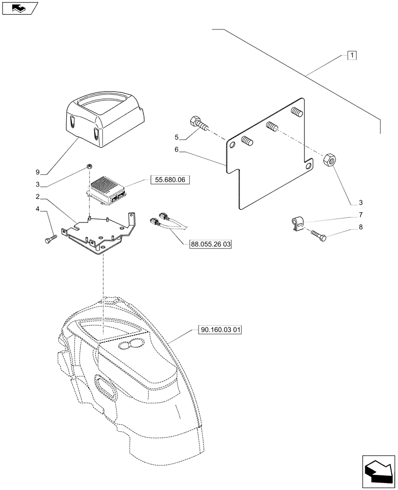 Схема запчастей Case IH PUMA 200 - (88.055.26[02]) - DIA KIT - AUTOGUIDANCE SYSTEM READY - CONTROLS COVER AND RELATIVE PARTS (88) - ACCESSORIES