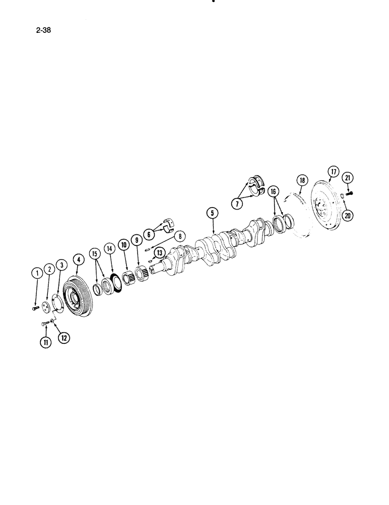 Схема запчастей Case IH 1670 - (2-38) - CRANKSHAFT, FLYWHEEL AND BEARINGS, DTI466C ENGINE (01) - ENGINE