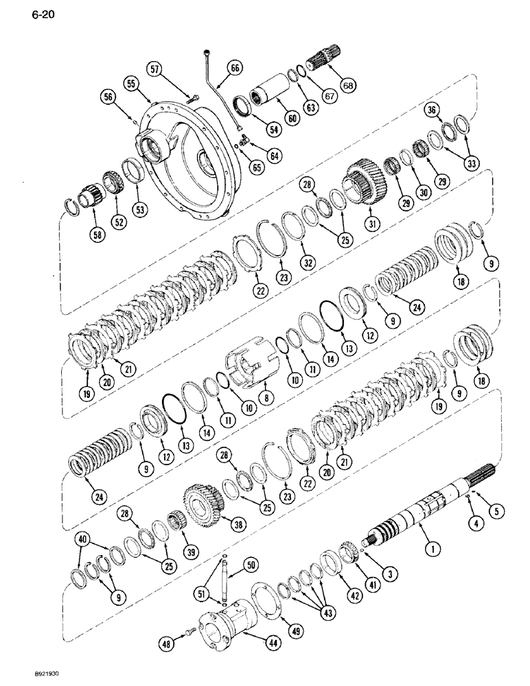 Схема запчастей Case IH 7110 - (6-020) - TRANSMISSION SPEED, INPUT SHAFT WITH CREEPER, PRIOR TO TRANSMISSION SERIAL NUMBER AJB0055133 (06) - POWER TRAIN