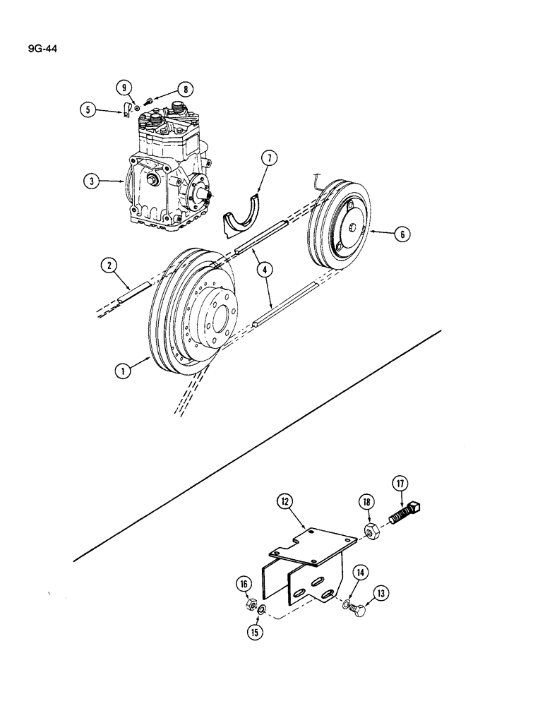 Схема запчастей Case IH 1640 - (9G-44) - AIR CONDITONING COMPRESSOR PULLEYS, CLUTCH AND BELTS (10) - CAB & AIR CONDITIONING
