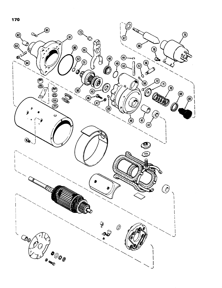 Схема запчастей Case IH 970 - (170) - A145555 STARTER, USED TRACTOR S/N 8814501 TO 8817385, 401B DIESEL ENGINE (CONTD) (04) - ELECTRICAL SYSTEMS