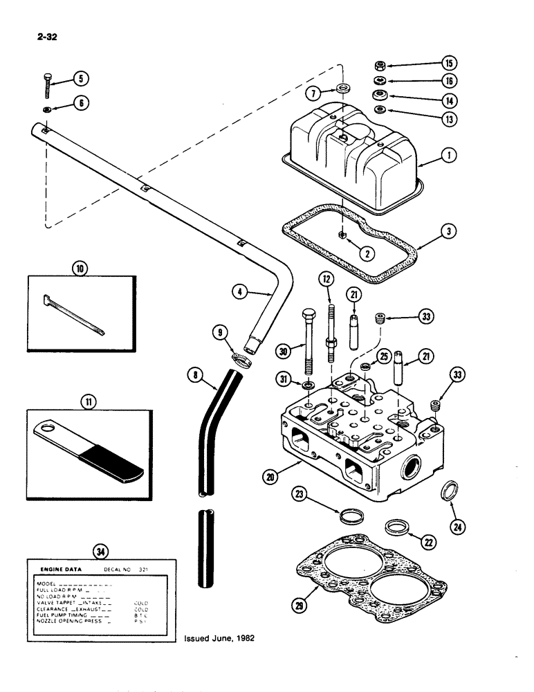 Схема запчастей Case IH 4490 - (2-032) - CYLINDER HEAD AND COVER, 504BDT DIESEL ENGINE (02) - ENGINE