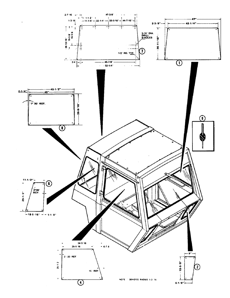 Схема запчастей Case IH 2870 - (386) - CAB, GLASS, U.S. STANDARD (09) - CHASSIS/ATTACHMENTS