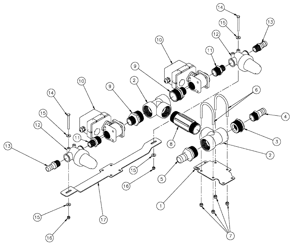 Схема запчастей Case IH SPX3320 - (09-056) - VALVE PLUMBING GROUP, 6 SECTION, INNER RIGHT BOOM, 2 STRAINER Liquid Plumbing