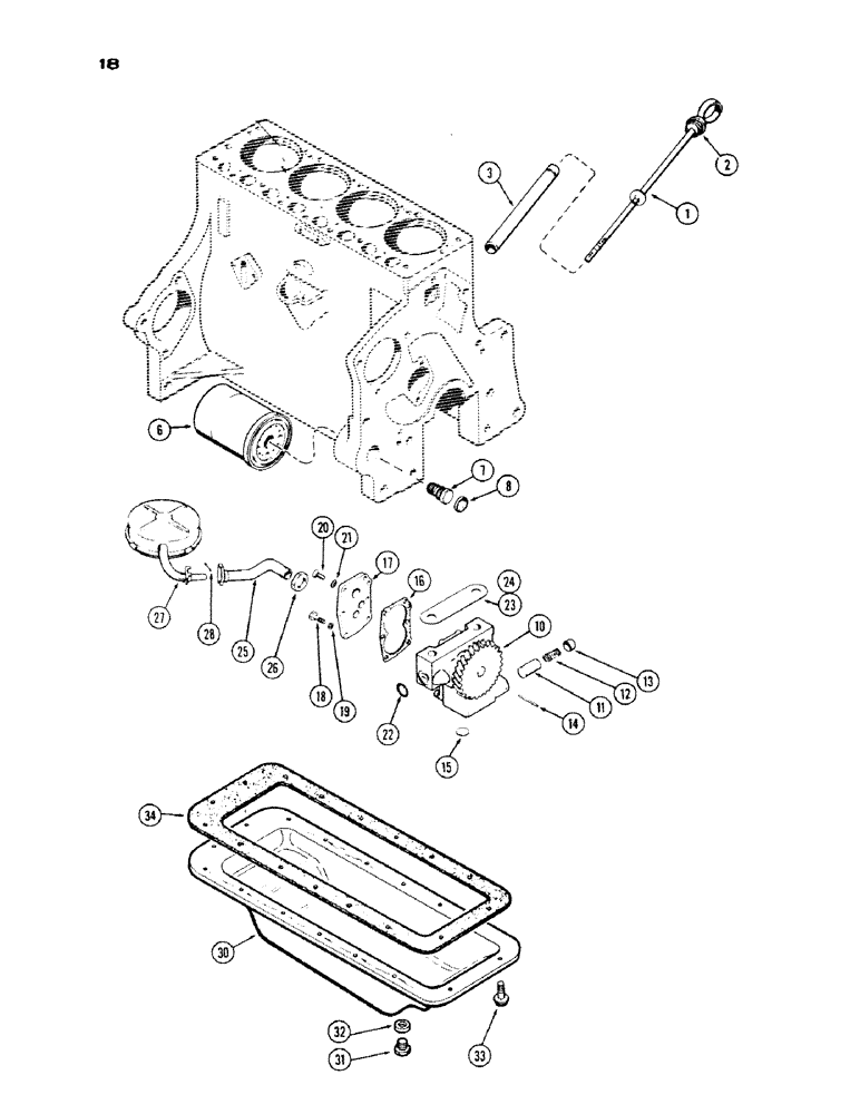 Схема запчастей Case IH 430 - (018) - OIL PUMP, OIL FILTER, OIL PAN, 430, 148B, SPARK IGNITION ENGINE (02) - ENGINE