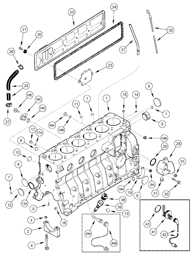 Схема запчастей Case IH 3185 - (03-018) - CYLINDER BLOCK (01) - ENGINE