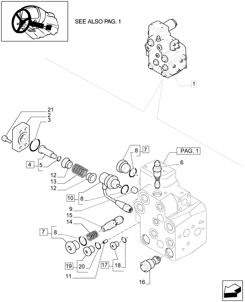 Схема запчастей Case IH MAXXUM 130 - (1.95.5/03B[02]) - VALVE - BREAKDOWN (VAR.330631-332631-336631-331658) (10) - OPERATORS PLATFORM/CAB