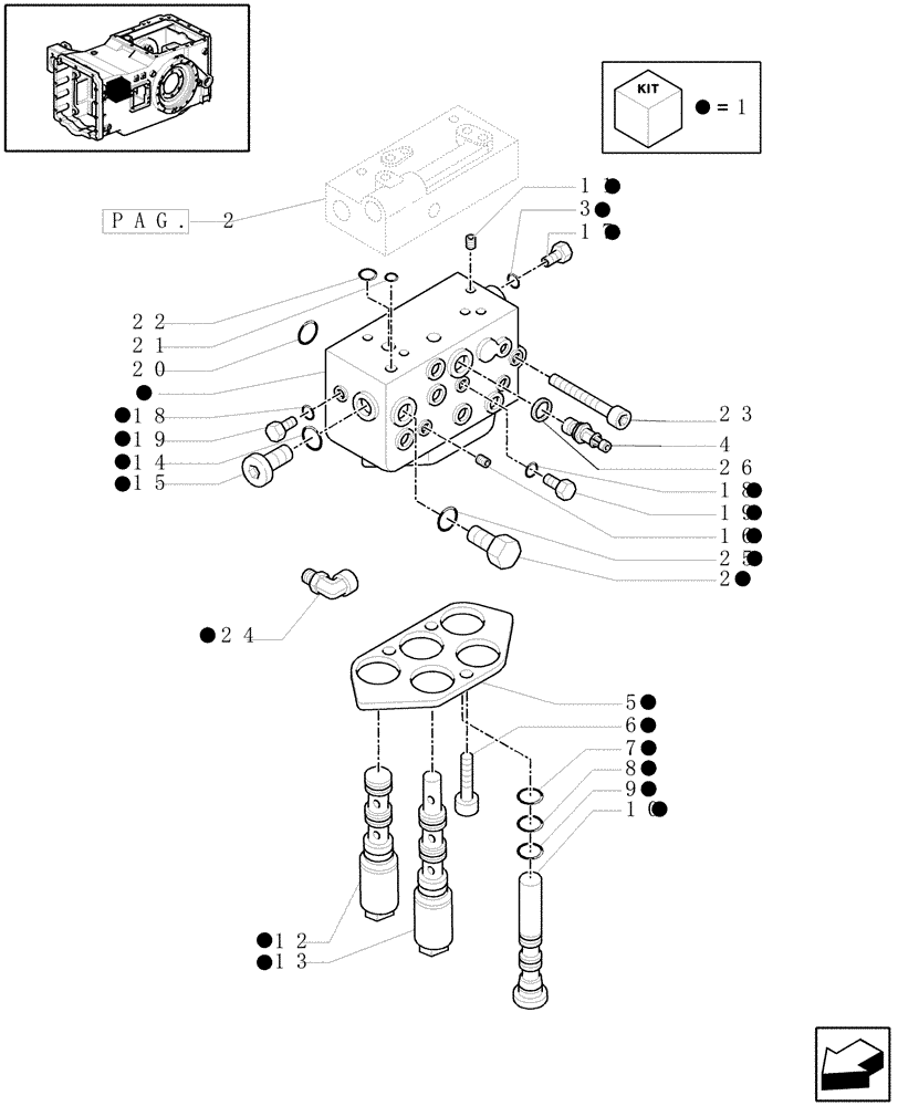 Схема запчастей Case IH MAXXUM 100 - (1.80.7/01[01]) - PTO CLUTCH FOR 24X24 AND 16X16 TRANSMISSION WITH CREEPER (2WD) - CONTROL VALVE AND RELEVANT PARTS (VAR.332405-337405) (07) - HYDRAULIC SYSTEM