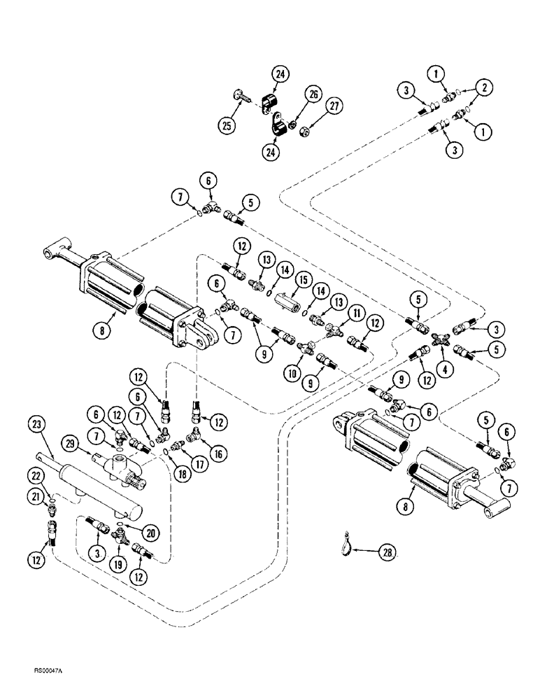 Схема запчастей Case IH 4300 - (8-030[A]) - WING LIFT HYDRAULIC CIRCUIT, STANDARD TRANSPORT, VERTICAL FOLD, 29.2 FT - 41.2 FT WIDE VIBRA CHISEL (08) - HYDRAULICS