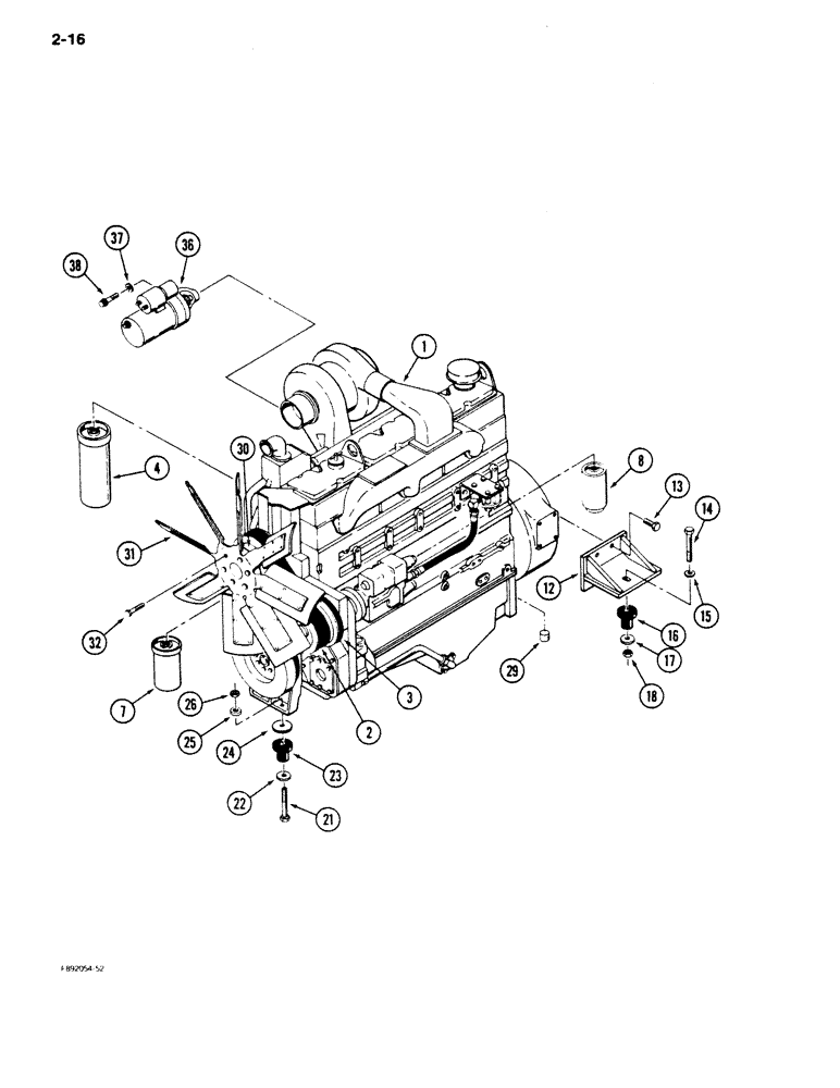 Схема запчастей Case IH 9180 - (2-16) - ENGINE MOUNTING AND ATTACHING PARTS (02) - ENGINE