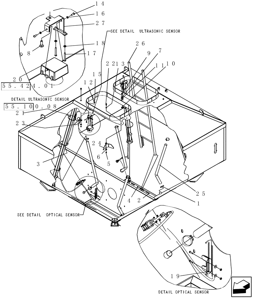 Схема запчастей Case IH 2230 - (39.100.09) - INTERNAL LADDERS AND BIN SENSORS (39) - FRAMES AND BALLASTING