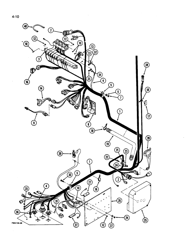 Схема запчастей Case IH 9270 - (4-010) - LOWER ROPS HARNESS POWER SHIFT TRACTOR (04) - ELECTRICAL SYSTEMS