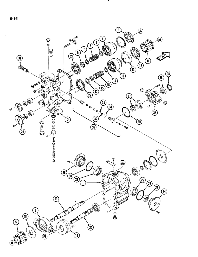 Схема запчастей Case IH 1130 - (6-16) - HYDROSTATIC MOTOR ASSEMBLY (06) - POWER TRAIN