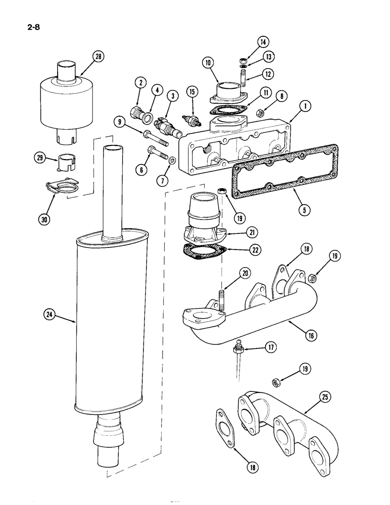 Схема запчастей Case IH 1194 - (2-08) - MANIFOLDS AND MUFFLER (02) - ENGINE