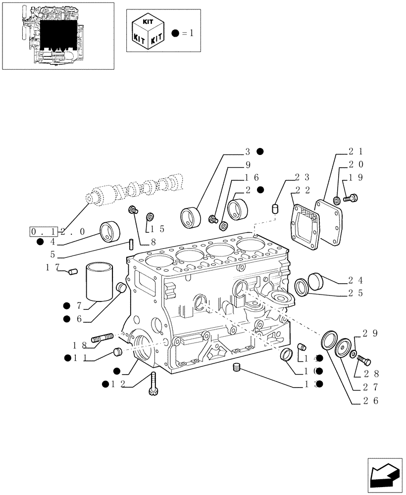 Схема запчастей Case IH JX75 - (0.04.0/02[02]) - CRANKCASE AND CYLINDERS (AFTER S/N 13287) (01) - ENGINE