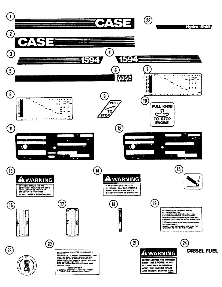 Схема запчастей Case IH 1594 - (9-390) - DECALS, TRACTORS WITH CAB, PRIOR TO P.I.N. 11526001 (09) - CHASSIS/ATTACHMENTS