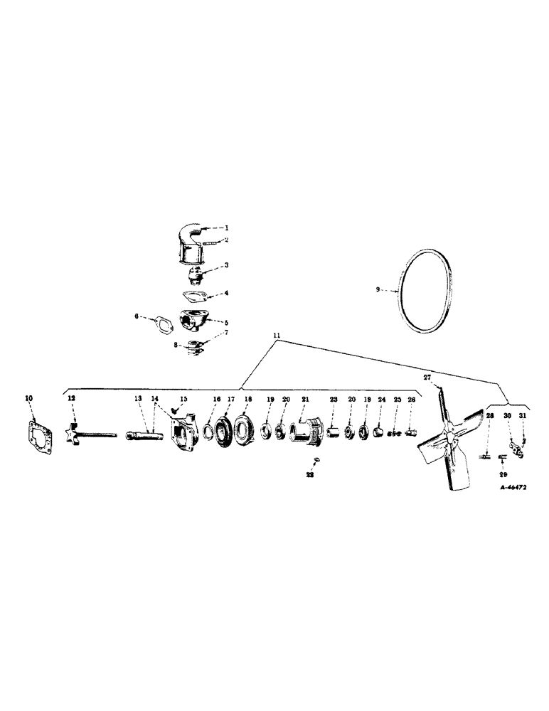 Схема запчастей Case IH 300 - (034) - CARBURETED ENGINE, FAN, THERMOSTAT AND WATER PUMP (01) - ENGINE