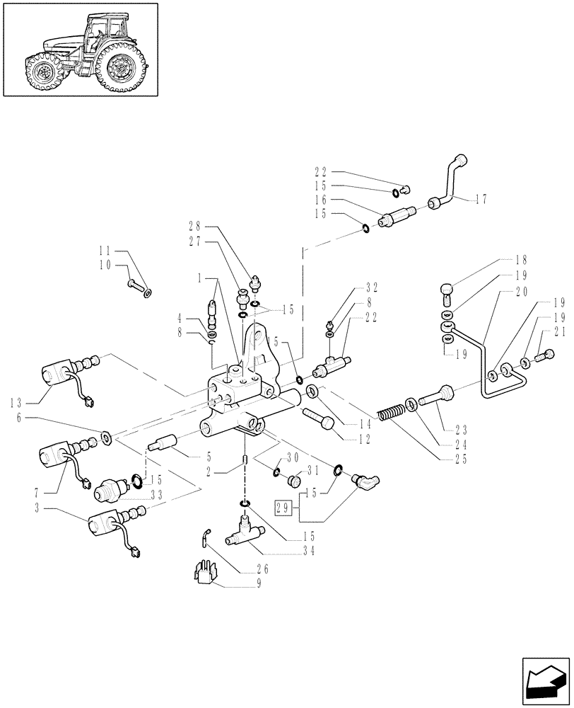 Схема запчастей Case IH JX1080U - (1.33.2/18[02]) - (VAR.729) SYNCHRO MESH GEARED POWER TAKE -OFF 540 - 1000 RPM - VALVE SUPPORT (04) - FRONT AXLE & STEERING