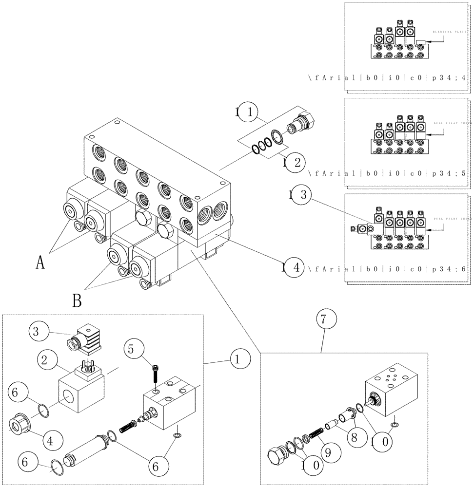 Схема запчастей Case IH 7700 - (B05.04[01]) - Hydraulic Valve {4 Section} (35) - HYDRAULIC SYSTEMS