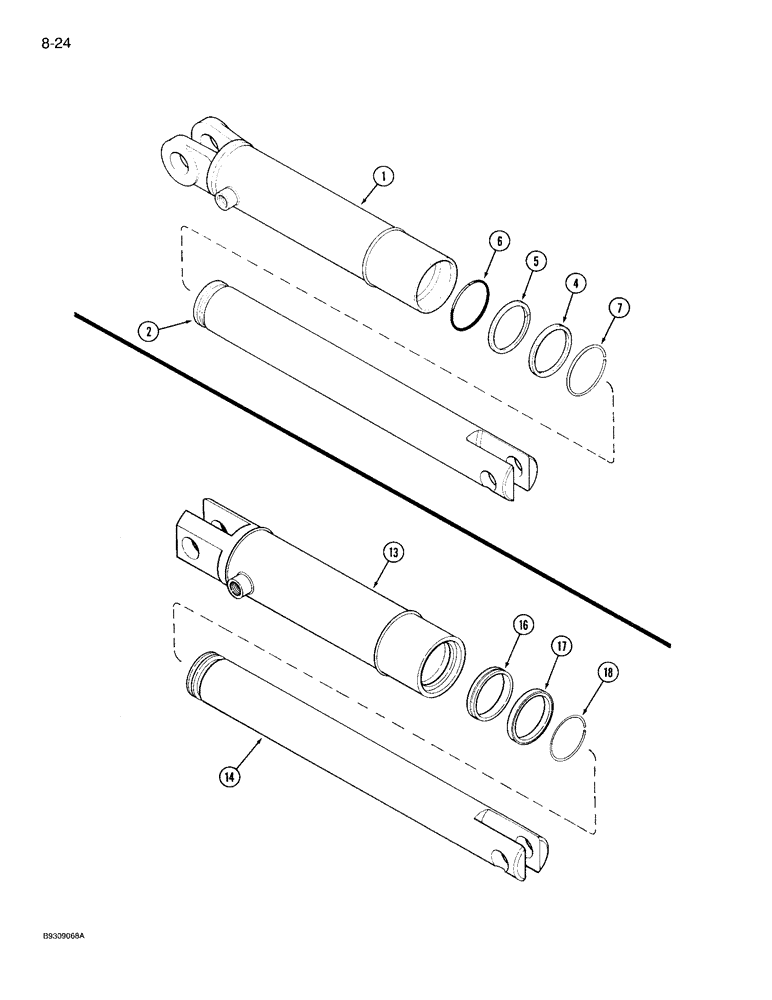 Схема запчастей Case IH 950 - (8-24) - HYDRAULIC CYLINDERS, 145622C91 AND 841038C91, ROW MARKER, 6 ROW WIDE, 8 ROW & 12 ROW NARROW (08) - HYDRAULICS