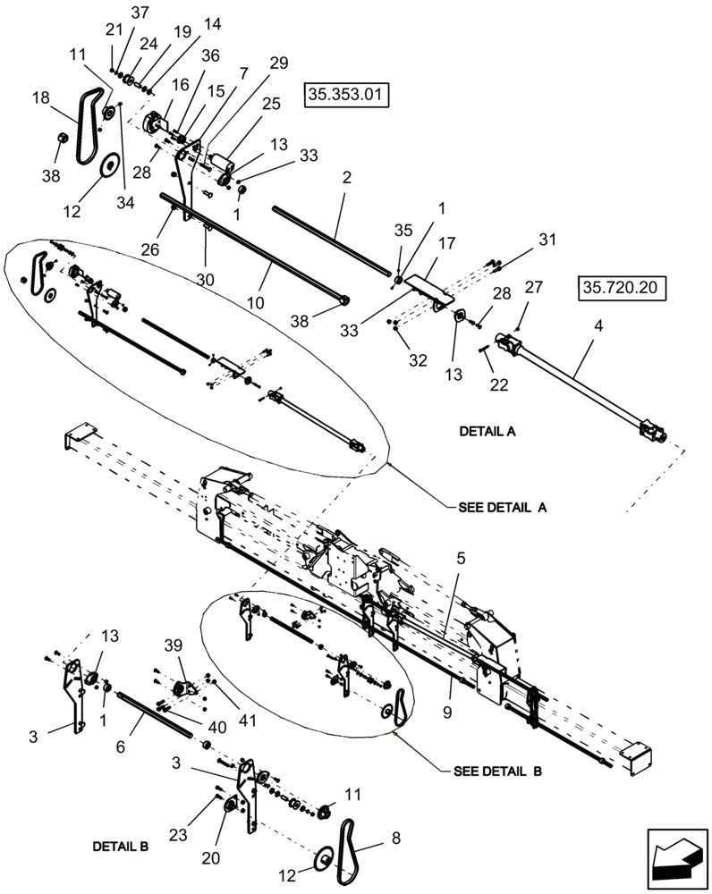 Схема запчастей Case IH 1230 - (35.720.10) - DRIVE SYSTEM - 8R AND 12R MOUNTED STACKER VR (35) - HYDRAULIC SYSTEMS