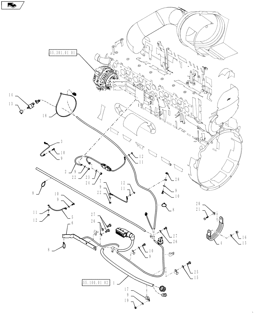 Схема запчастей Case IH STEIGER 350 - (55.100.01[01]) - HARNESS - ENGINE INSTALLATION - ENGINE 9L - STEIGER 350 (55) - ELECTRICAL SYSTEMS