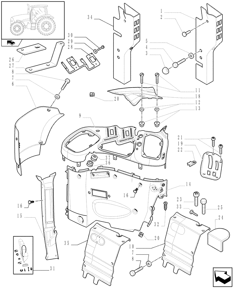 Схема запчастей Case IH PUMA 155 - (1.93.0[02]) - CONTROLS COVER - C6514 (10) - OPERATORS PLATFORM/CAB