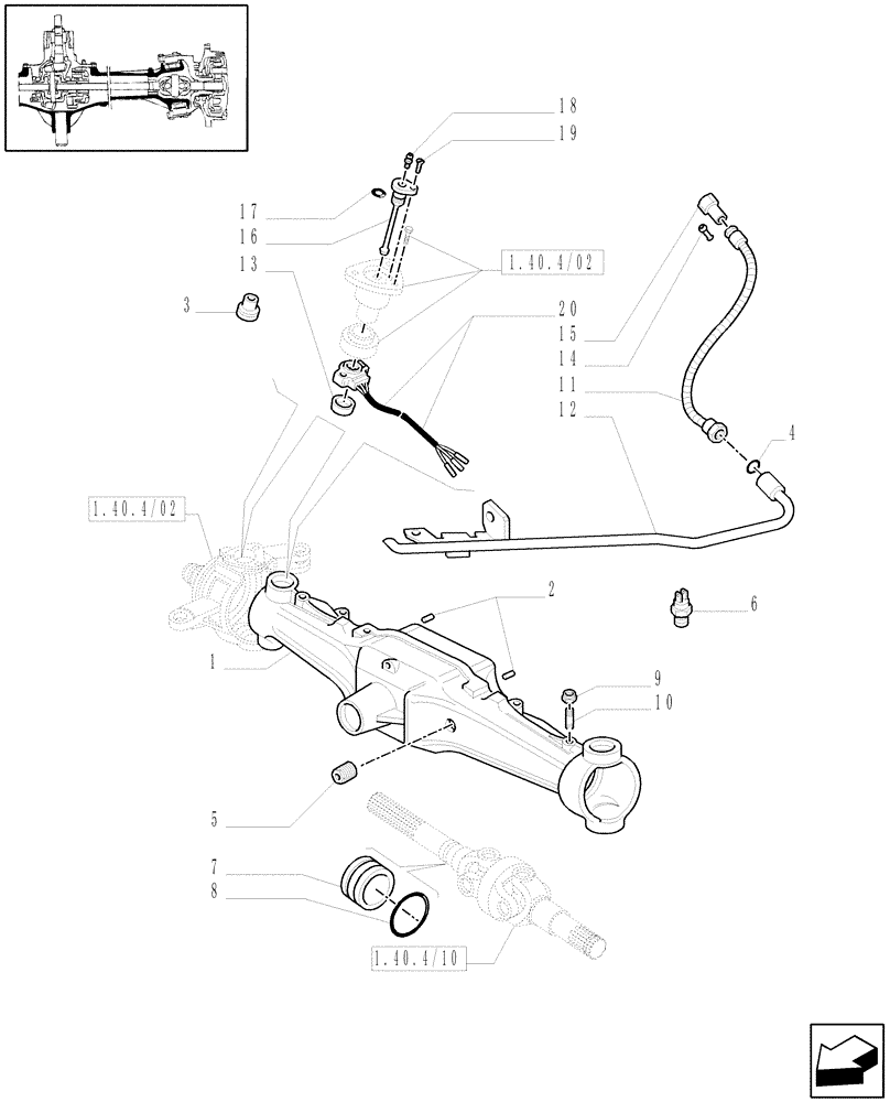 Схема запчастей Case IH MXU115 - (1.40.4/01[02]) - (VAR.359/1) 4WD FRONT AXLE WITH SUSPENSIONS AND TERRALOCK , BRAKES - BOX (04) - FRONT AXLE & STEERING