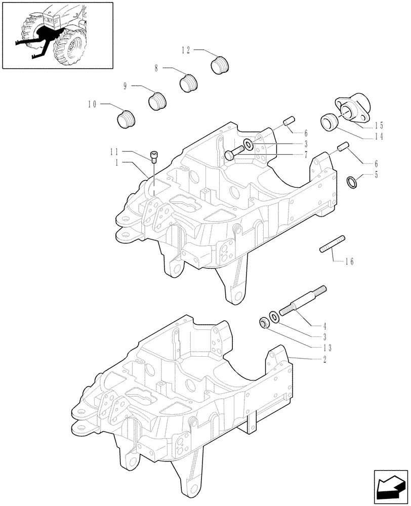 Схема запчастей Case IH MXU110 - (1.81.9/02[01]) - (VAR.502-538-547-548) FRONT HYDRAULIC LIFT LESS FRONT POWER TAKE-OFF - AXLE SUPPORT (07) - HYDRAULIC SYSTEM