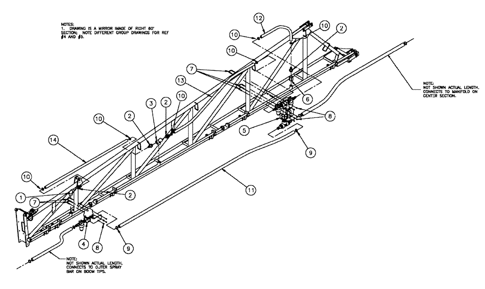 Схема запчастей Case IH SPX3200 - (09-014) - BOOM PLUMBING GROUP, 5-SECTION MID Liquid Plumbing