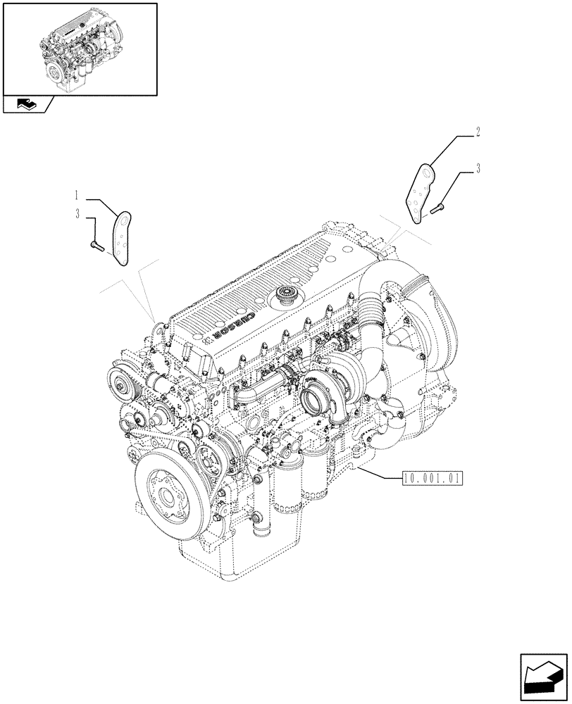 Схема запчастей Case IH F3CE0684F E001 - (10.012.04) - HOOKS - ENGINE (504249437) (01) - ENGINE