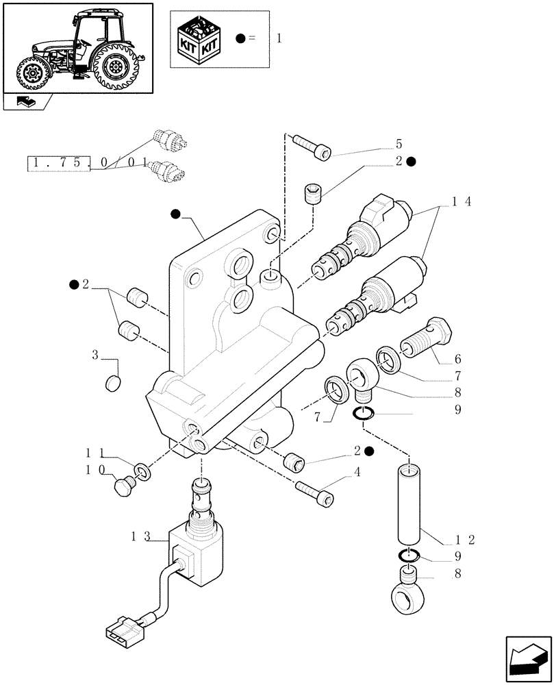 Схема запчастей Case IH FARMALL 75C - (1.27.3/04[01]) - POWER SHUTTLE - CONTROL VALVE WITH SOLENOIDS (03) - TRANSMISSION