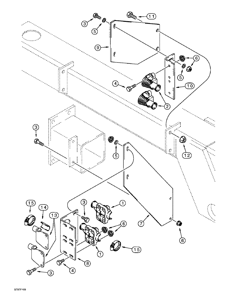 Схема запчастей Case IH 955 - (9C-67A) - SEED DELIVERY TUBE BREAKAWAY COUPLERS, 12 ROW WIDE - FRONT FOLD (09) - CHASSIS/ATTACHMENTS