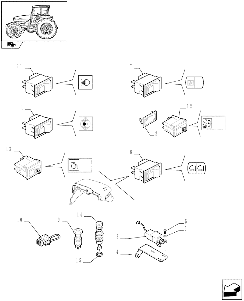 Схема запчастей Case IH FARMALL 105U - (1.91.0[02]) - ELECTRIC SYSTEM - SWITCHES & CONTROLS (10) - OPERATORS PLATFORM/CAB