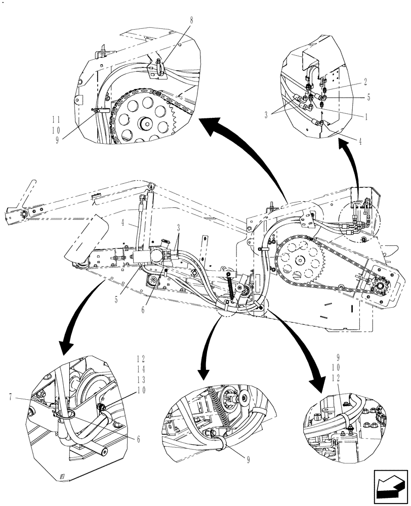 Схема запчастей Case IH 3016 - (35.910.03) - MECHANICAL FLOTATION, LH HOSES (35) - HYDRAULIC SYSTEMS