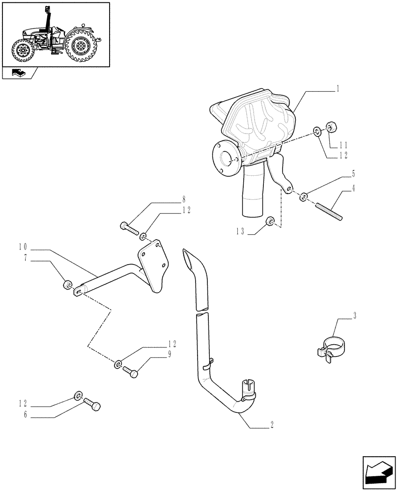 Схема запчастей Case IH FARMALL 75C - (1.15.1) - SILENCER (MUFFLER) (02) - ENGINE EQUIPMENT