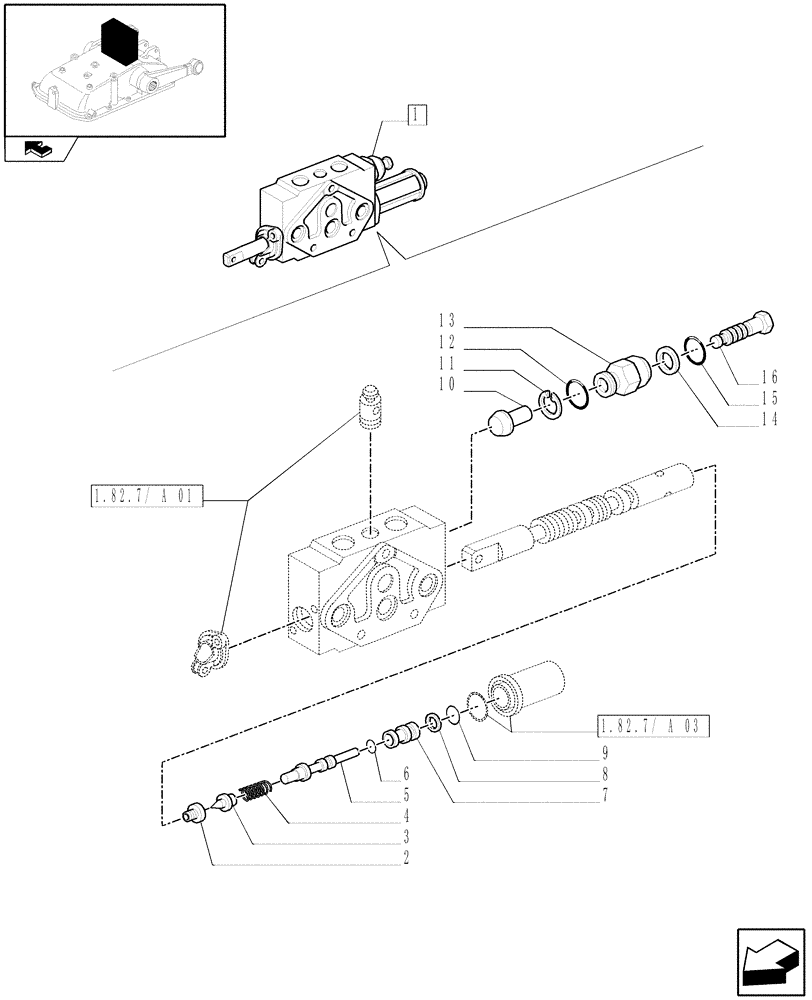 Схема запчастей Case IH FARMALL 105V - (1.82.7/ A[02]) - DOUBLE - ACTING EXTERNAL CONTROL VALVE WITH FLOAT AND AUTOMATIC CUTOUT - BREAKDOWN (07) - HYDRAULIC SYSTEM